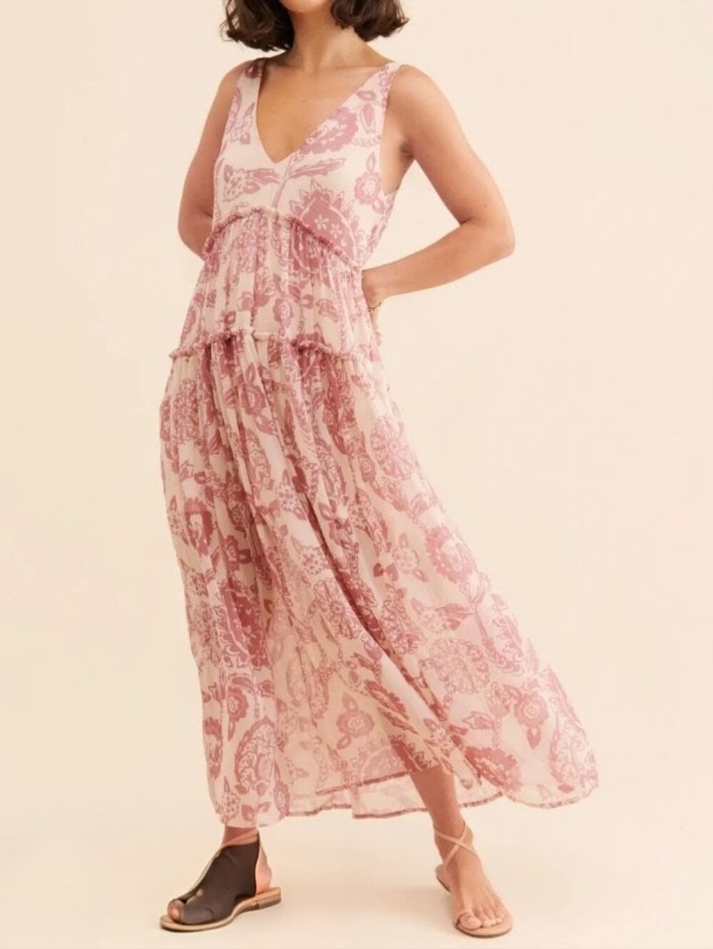 FREE PEOPLE SZ XS JULIANNA CHIFFON V NECK SPAGHETTI STRAP MAXI DRESS NWT